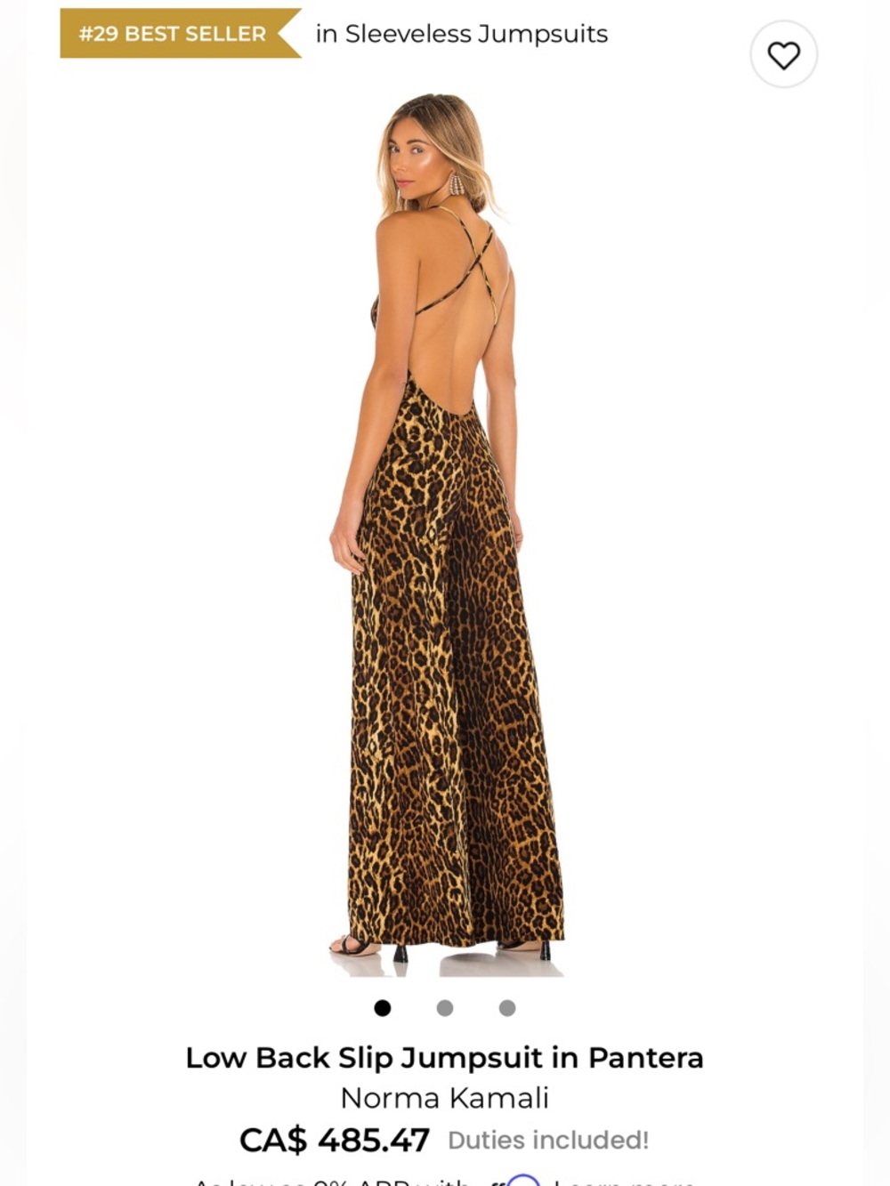 Norma Kamali Low Back Jumpsuit in Pantera